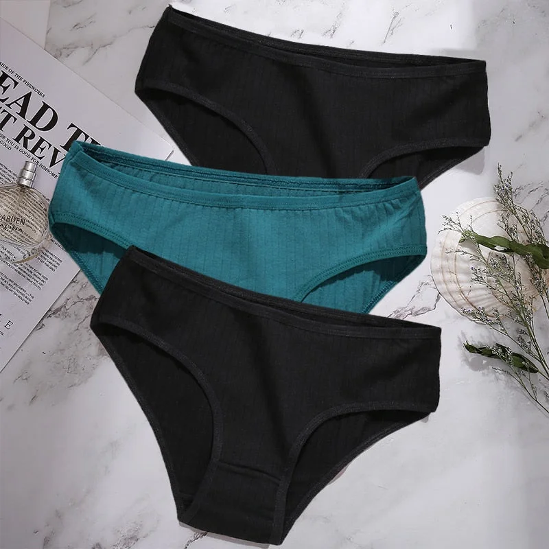 3PCS/Set Cotton Panties Women Underwear Sexy Lingerie Panties Female Lingerie Briefs Solid Color Panty Underpants Intimates