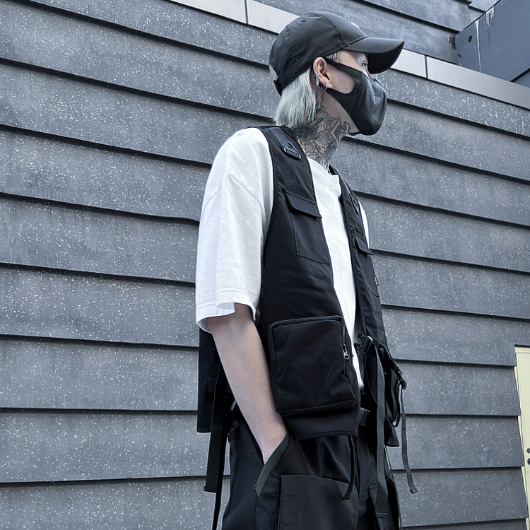 Spring And Summer New Trendy Fried Street Handsome Loose Casual Cargo Vest Vest Jackets-dark style-men's clothing-halloween