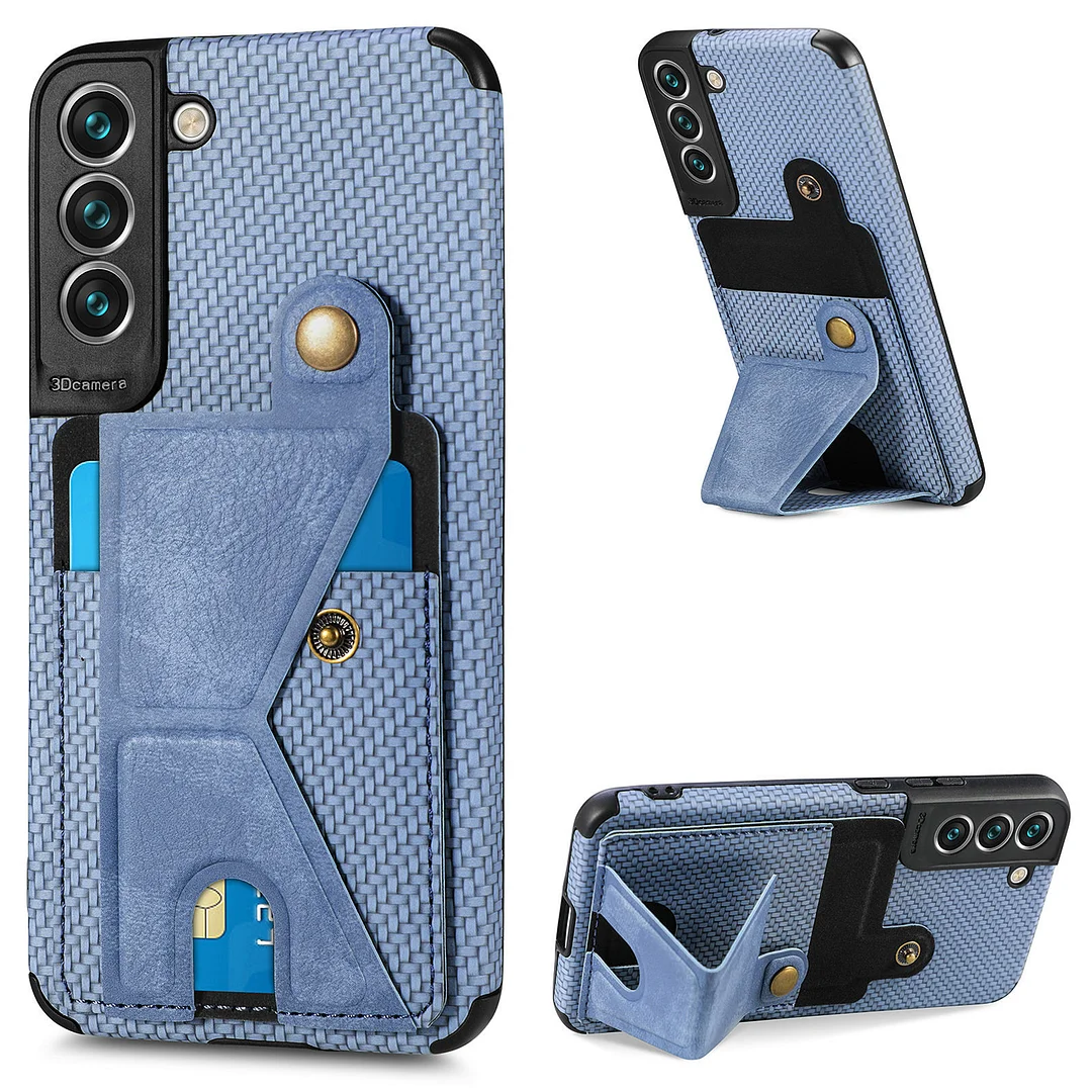 Fiber Pattern Leather All-inclusive Protective Cover With Card Phone Holder For Galaxy S22/S22+/S22 Ultra/A53