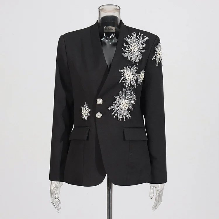 Rhinestone Design Solid Color Blazers