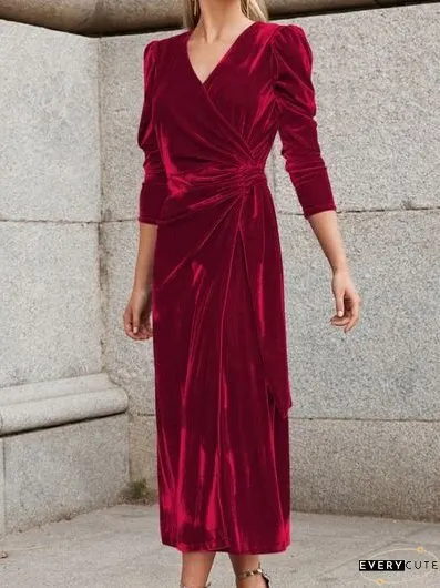 Surplice Puff Sleeve Midi Dress
