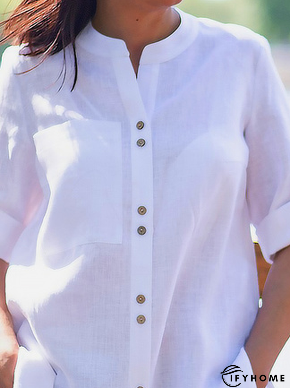 Plain Casual Buckle Pocket Tunic Blouse | IFYHOME