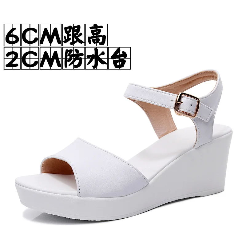 Breakj Breakj Layer Of Cow Skin Summer New Thick-Bottomed Beach 11CM Slopes And Women's Sandals High Heel Waterproof Table Comfortable Pine Pastry Fish Mouth Shoes