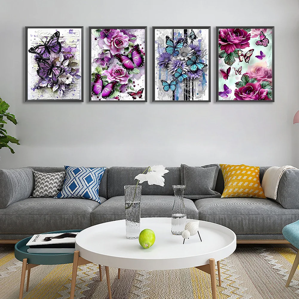 4pcs Diamond Painting - Full Round Drill - Butterfly(Canvas|30*40cm)
