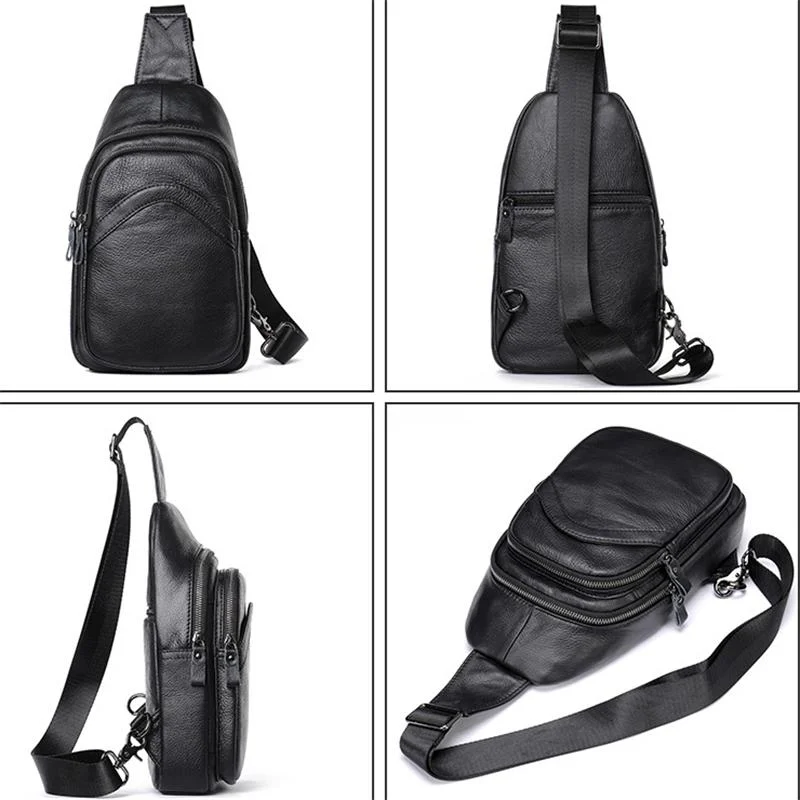 Simple Style Genuine Leather Chest Bag Sports Leisure Shoulder Bag Crossbody Bag