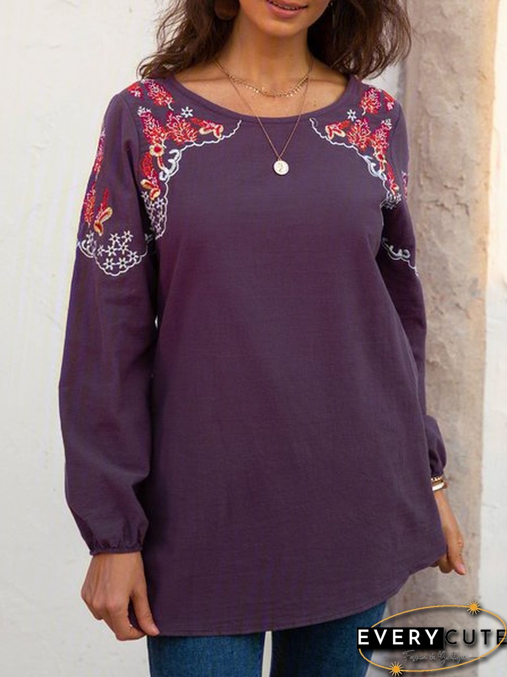 Plain Crew Neck Casual Long Sleeve T-shirt