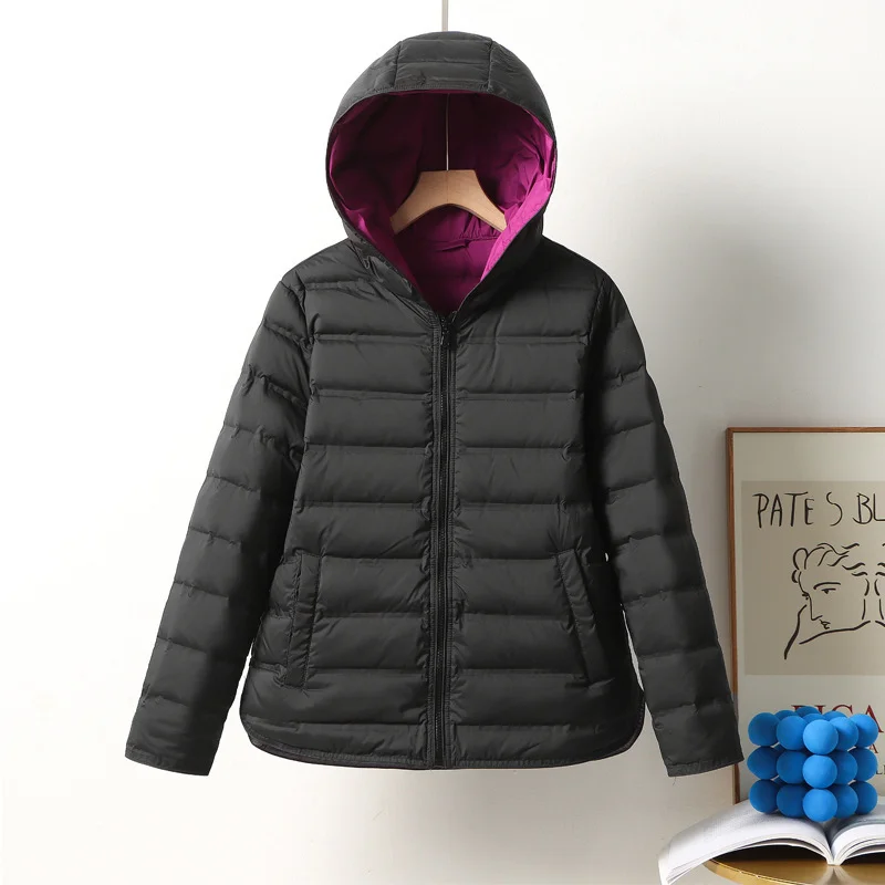 Toloer Autumn Winter New Down Jacket Female Short Money Thin Limo Casual Seamless Pressure Glue Collision Color White Duck Down Coat Tide-Outfit Ideas