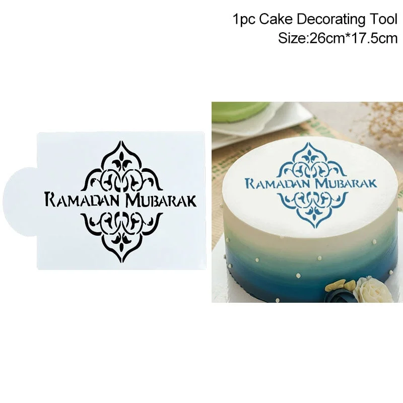1Pc Ramadan Kareem Spray Stencils Birthday Cake Mold Decorating Tools Eid Mubarak Muslim Islamic Festival Party DIY Decorations