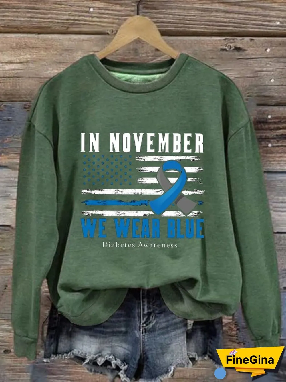 Women's In November We Wear Blue, Diabetes Awareness Printed Casual Sweatshirt