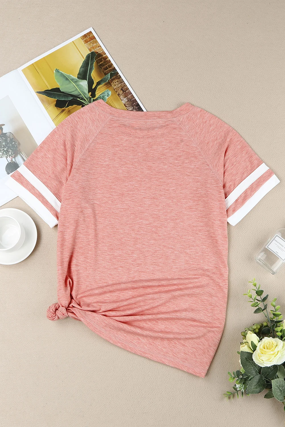 Pink Sketch Heart Print Striped Short Sleeve Tee