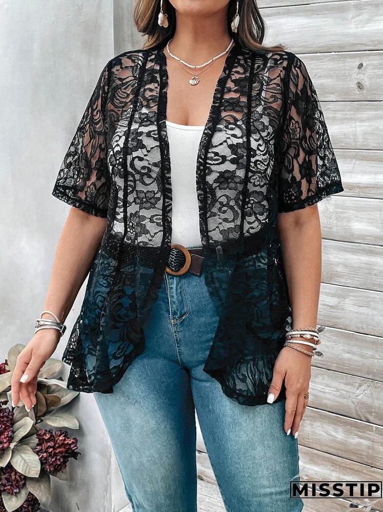 Plus Size Women's Lace Open Front Cardigan