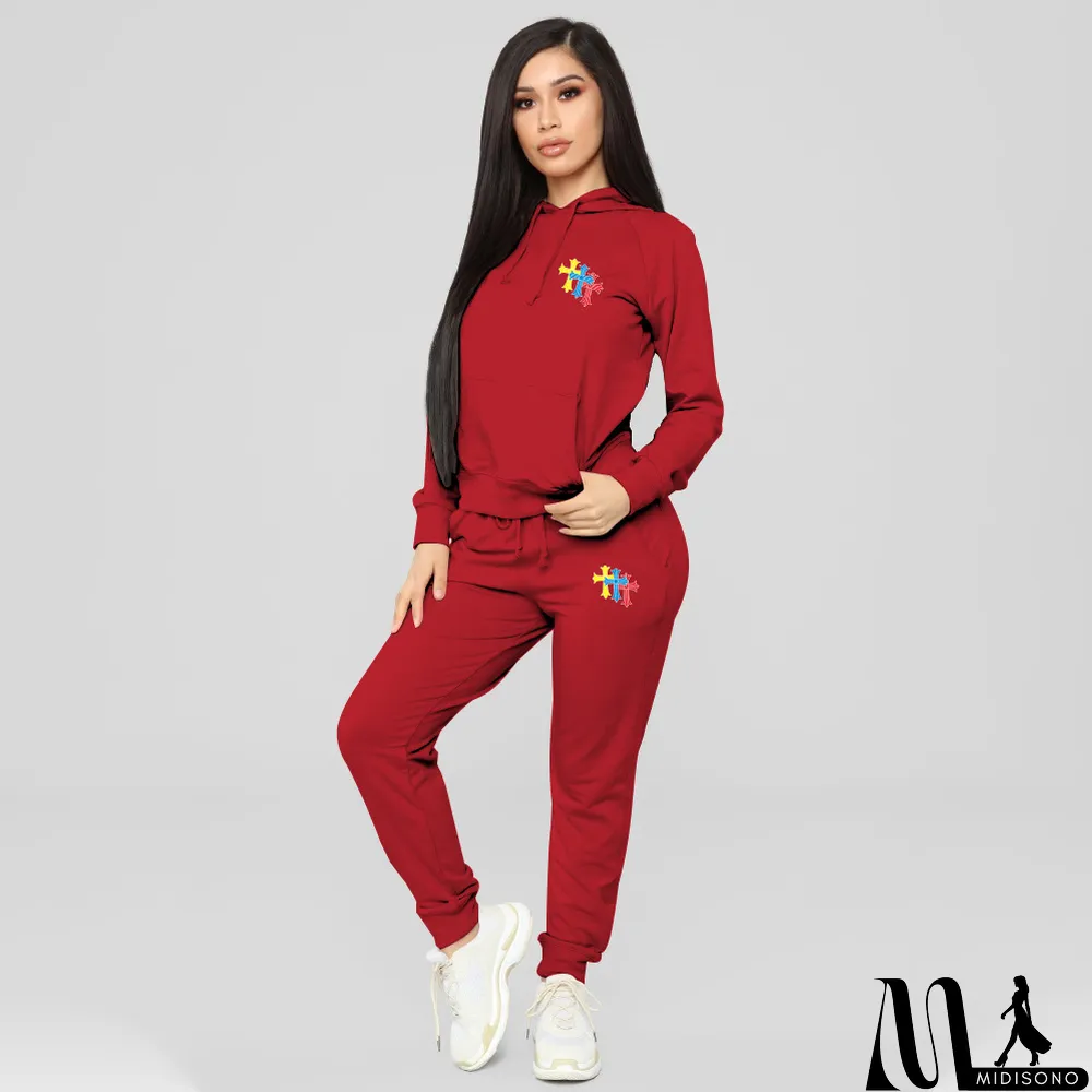 MidiSono - Plus Size Hooded Long Sleeve 2 Piece Pants Sets
