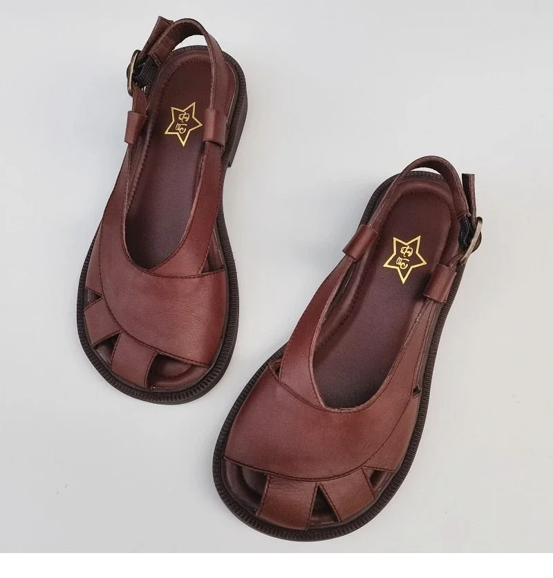 Women's Sandals Ladies Shoes Summer peep toe Summer Sandals 100% Genuine Leather Woman Flats 2023 Gladiator Sandals0222