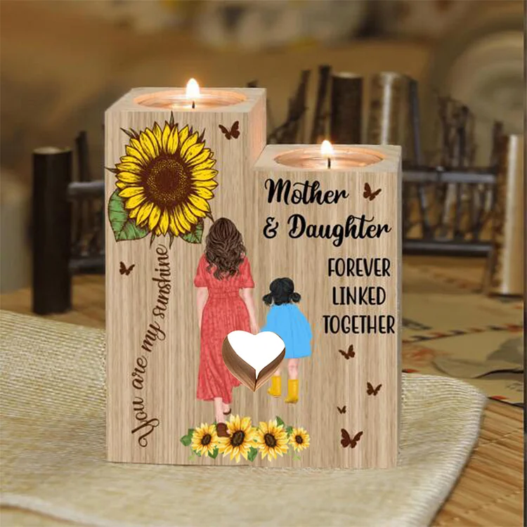 Personalized Sunflower Mother And Daughter Forever Linked Together Candle Holder