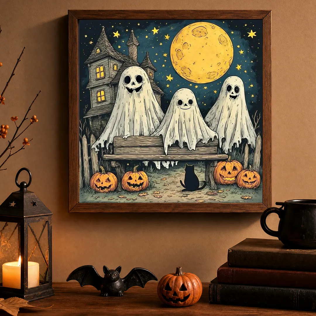 Halloween Three Ghosts 5D DIY Full Square Drill Diamond Painting Kits for Adults Beginners Home Decor Diamonds Paintings Gem Art 35x35cm
