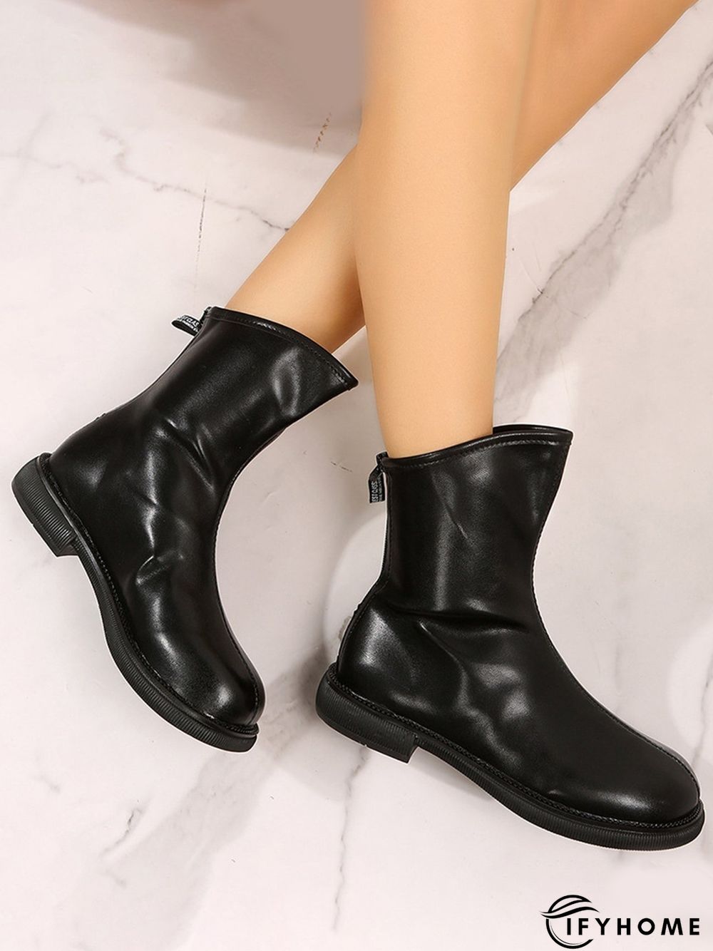 Antique Polished Short Back Zip Block Heel Boots | IFYHOME