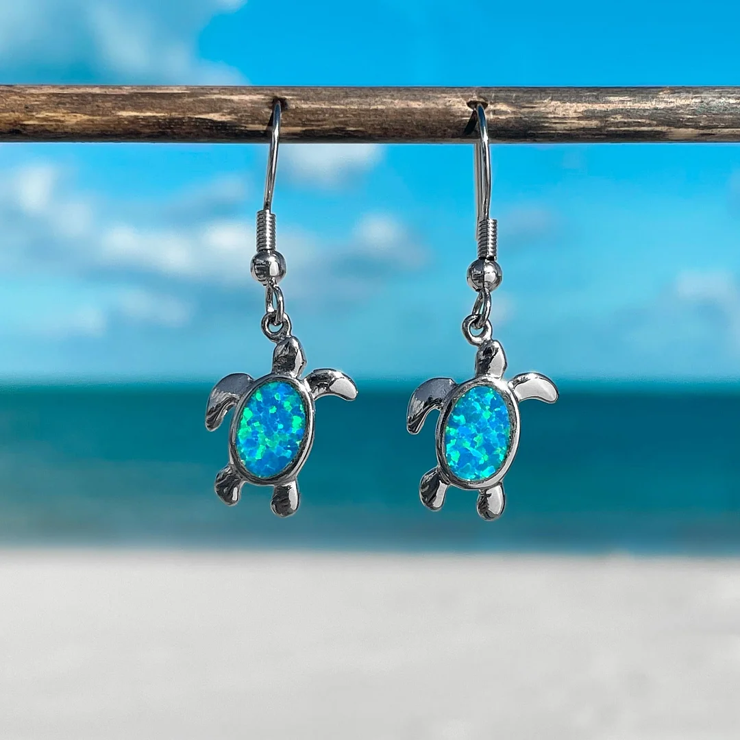 Cute Opal Sea Turtle Earrings