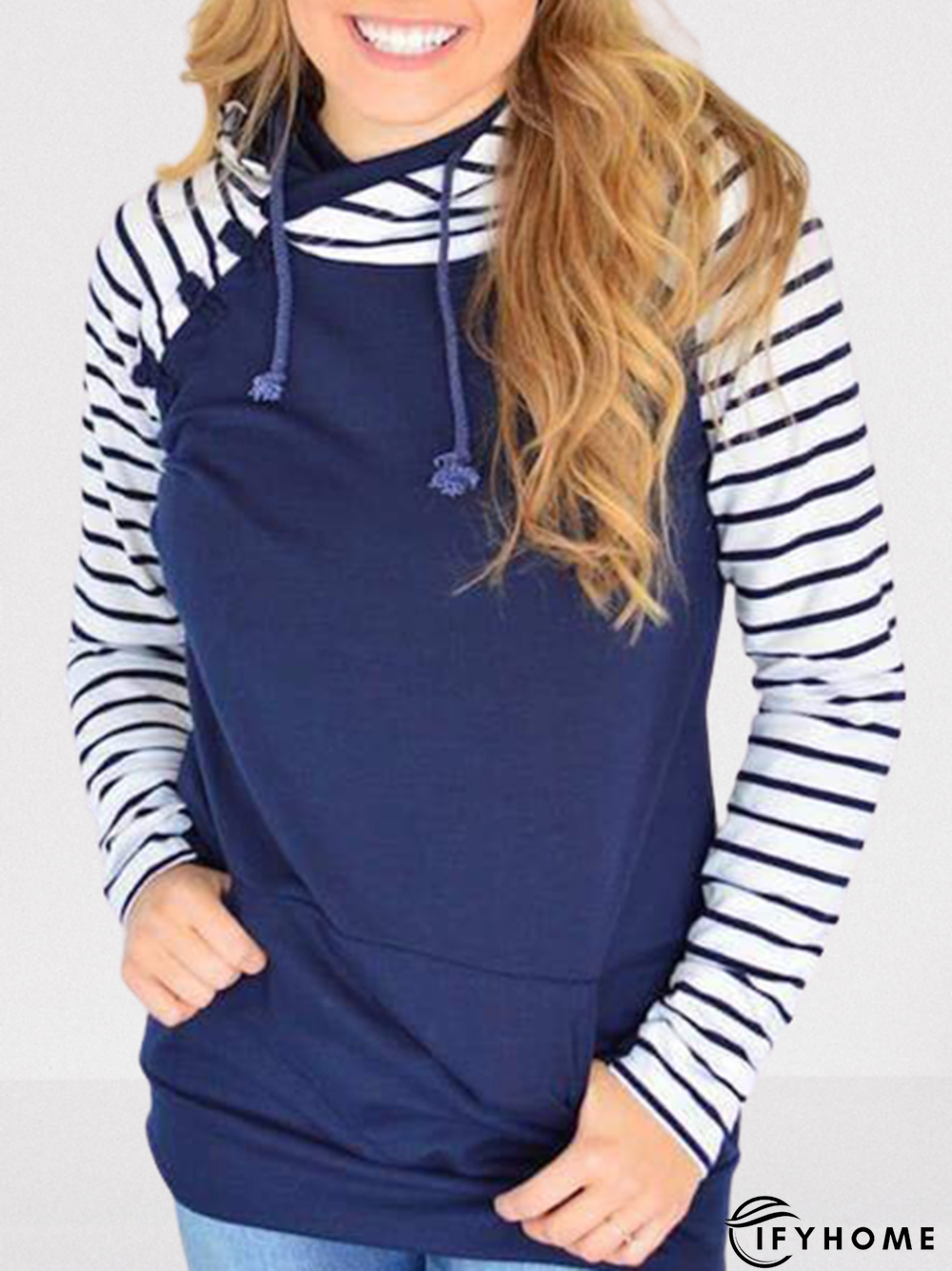 Blue Printed Long Sleeve Casual Sweatshirt | IFYHOME