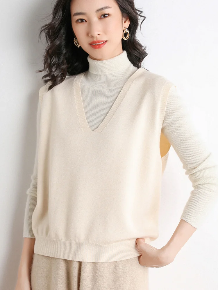 Churchf Churchf Blend 2024 Autumn / Winter New Ladies Loose V-Neck Solid Color Short Cover Vest Knit Vest Vest