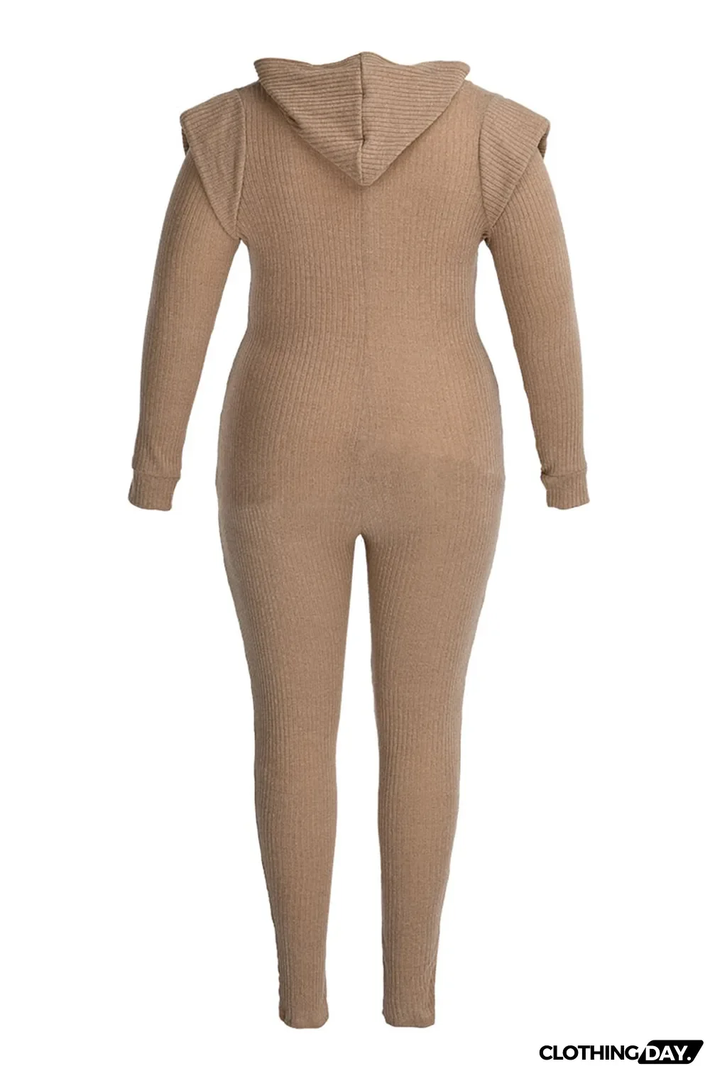 Khaki Casual Solid Split Joint Zipper Hooded Collar Plus Size Jumpsuits