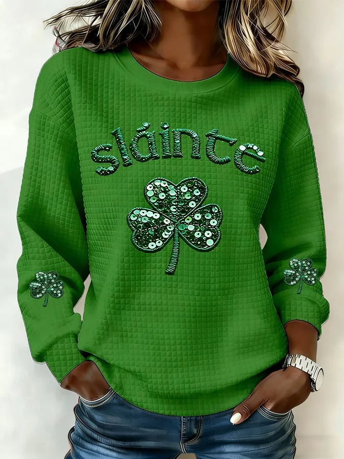 Women's Autumn/Winter Clover Printed Crew Neck Casual Sweatshirt 