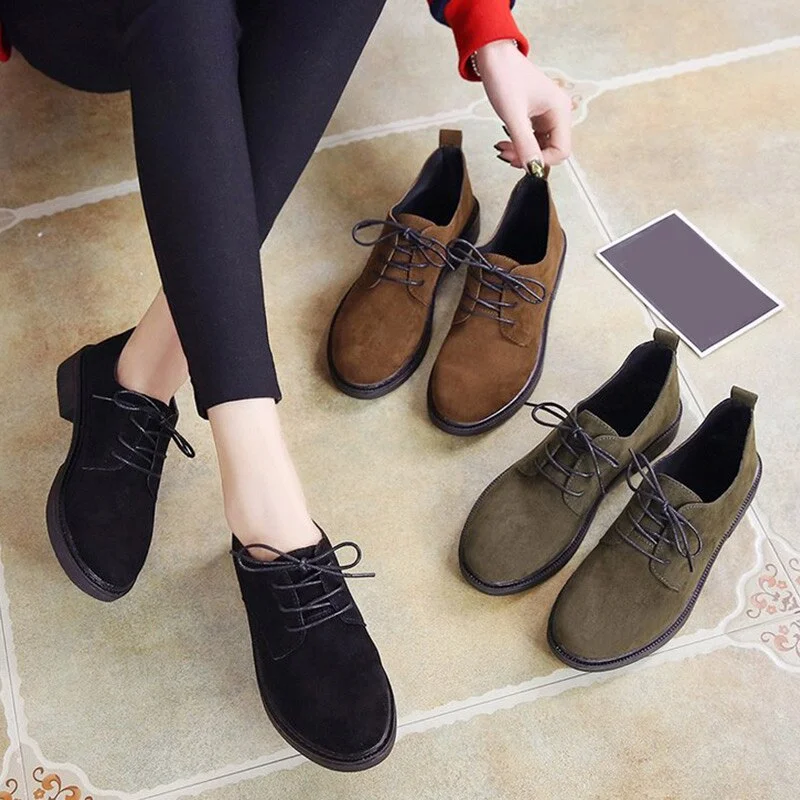 Women Autumn Flat Shoes Lace Up Suede Female Shoes Round Toe Comfortable Elegant Ladies Fashion Classic Footwear Casual Shoes