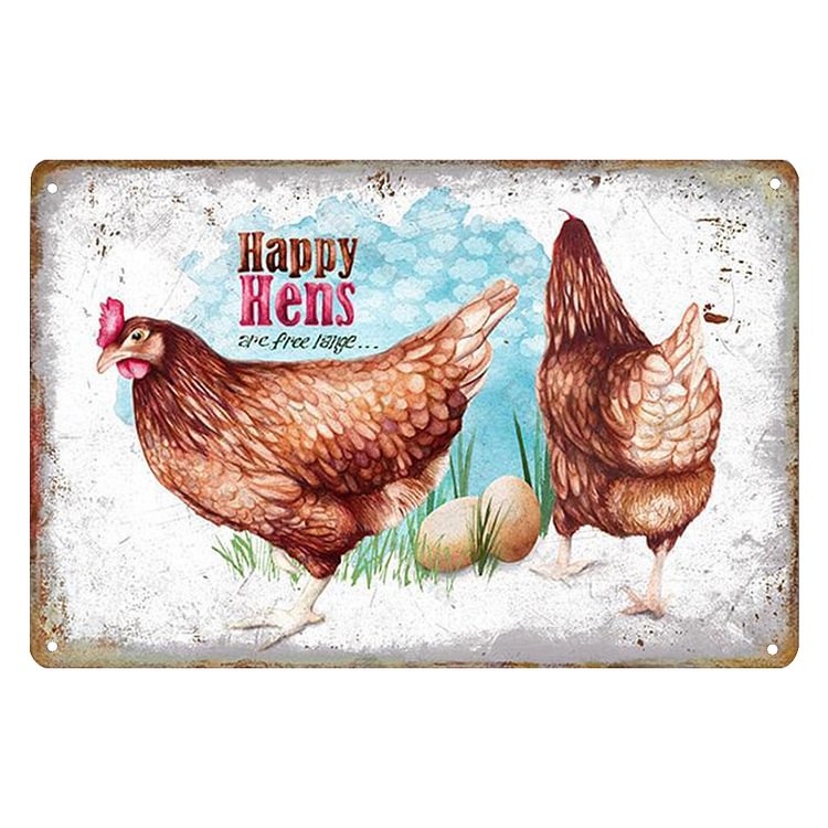 Happy Hens - Vintage Tin Signs/Wooden Signs - 7.9x11.8in & 11.8x15.7in