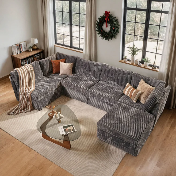 Shopicco 130.7" Modular Sectional Sofa Couch, U-Shaped Minimalist Couches with Sofa Bed Chaise