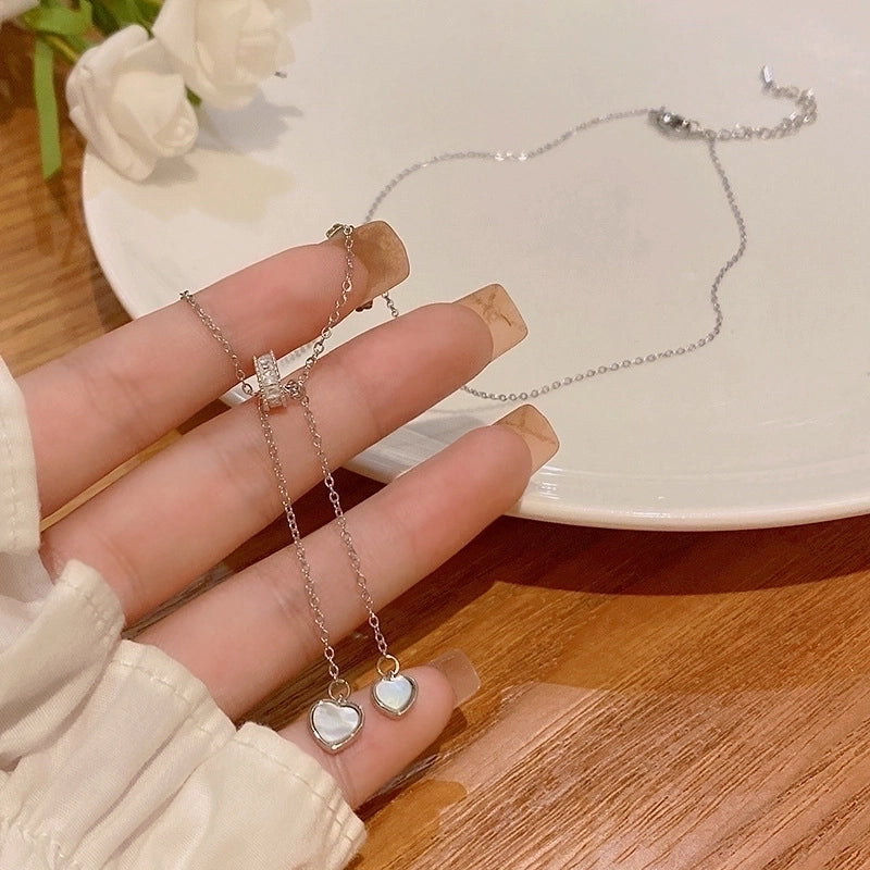 Elegant Lady Geometric Heart Shape Bow Knot Titanium Steel Copper Plating Inlay Zircon Pendant Necklace