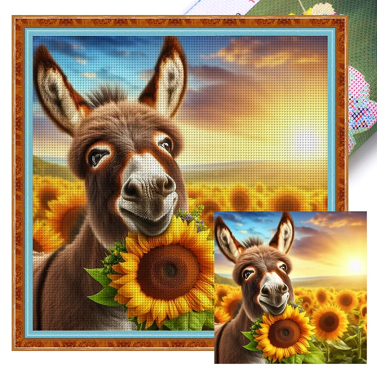 Donkey And Sunflower (40*40cm) 11CT Stamped Cross Stitch gbfke