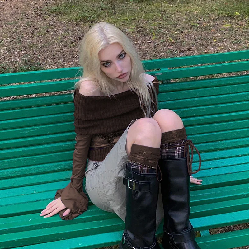 Woherb Woherb Do Old Butterfly Print Horn Sleeve T-Shirt New One Line Shoulder Slim Top Women-Outfit Ideas