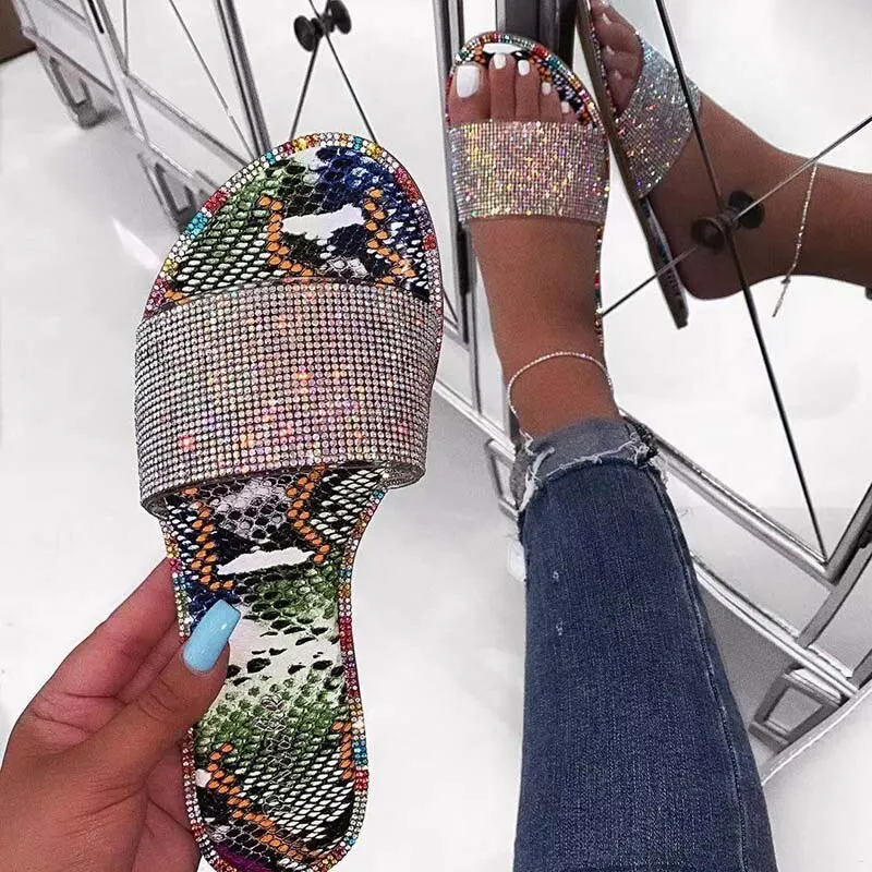 Women Shoes Crystal Slippers Summer Sandals For Women Fashion Candy Color Flip Flops Women Sandals Flat Slides Sandalia Feminina