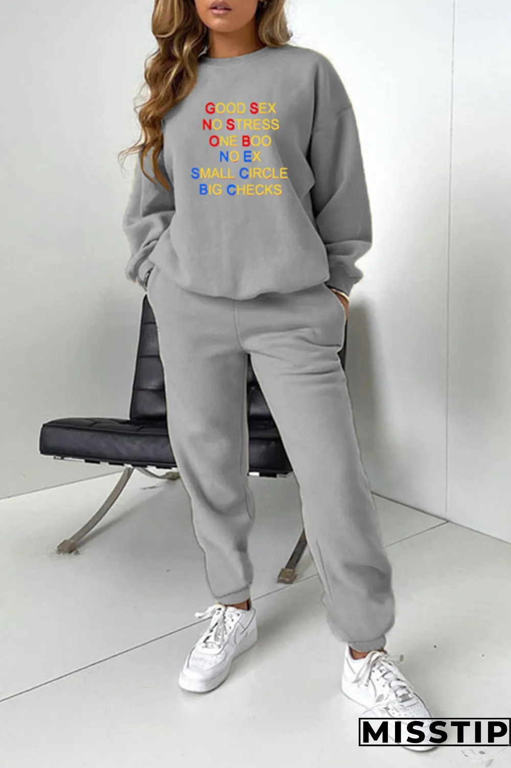 Dark Green Street Print Letter O Neck Long Sleeve Two Pieces