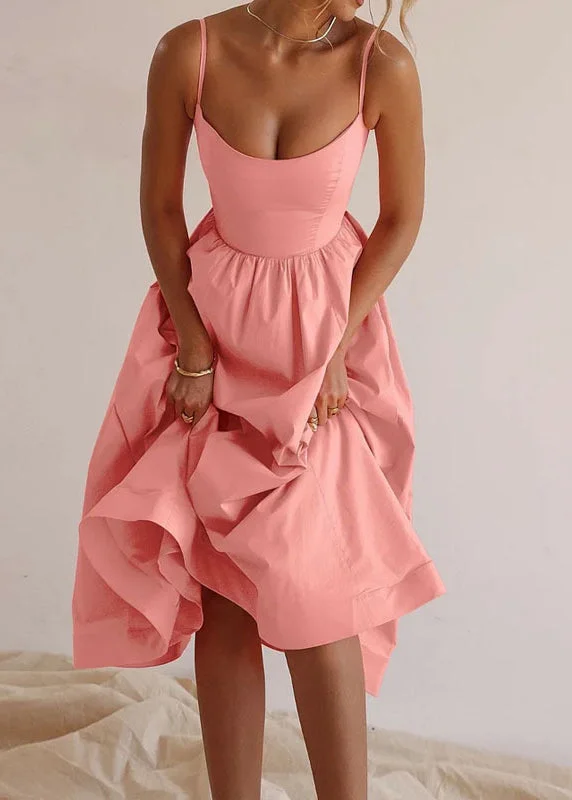 Cute Pink Slash Neck Patchwork Maxi Spaghetti Strap Dress Sleeveless