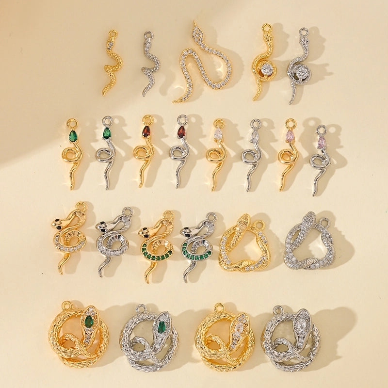 1 Piece 19*22mm Copper Zircon 18K Gold Plated White Gold Plated Snake Polished Pendant Jewelry Accessories