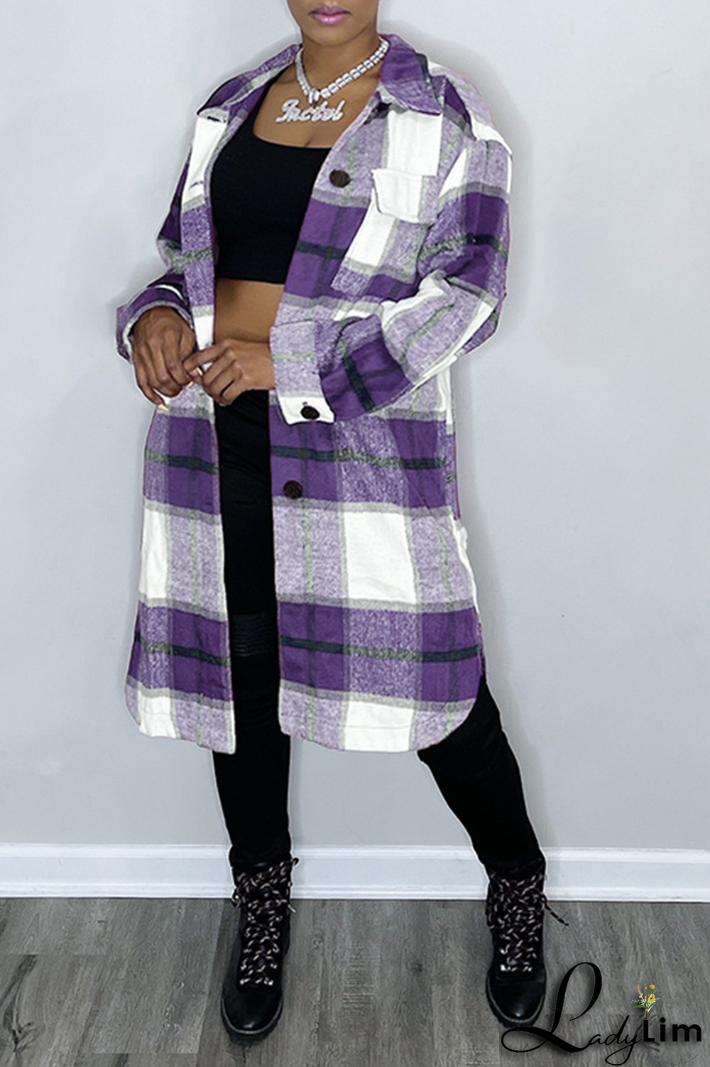 Green Casual Plaid Patchwork Turndown Collar Outerwear
