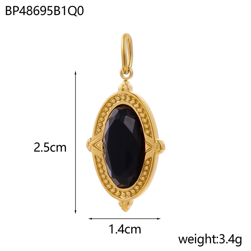1 Piece 14*25mm 304 Stainless Steel Natural Stone Oval Pendant Jewelry Accessories