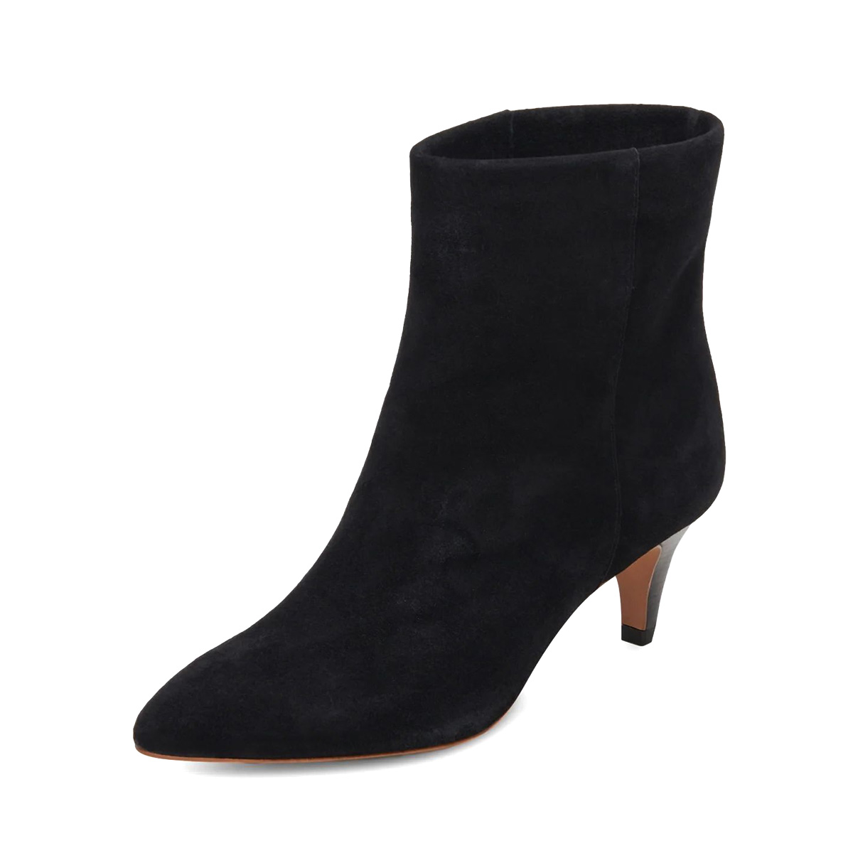 Black Vegan Suede Pull-On Pointed Toe Short Booties with Kitten Heel Nicepairs