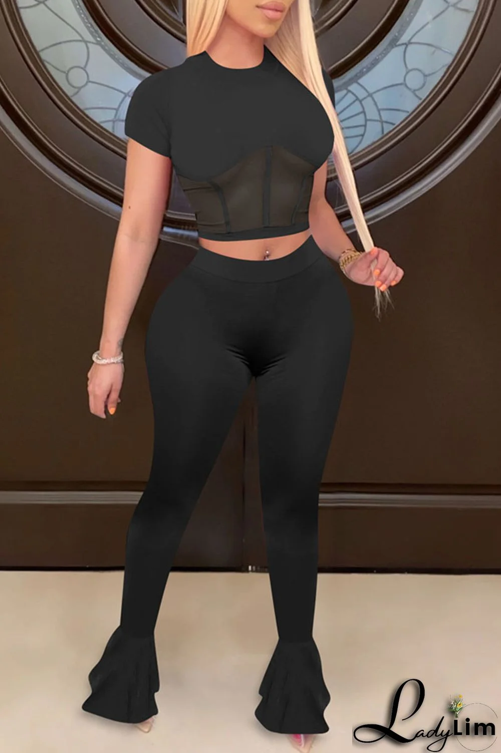 Purple Sexy Solid Patchwork O Neck Short Sleeve Two Pieces