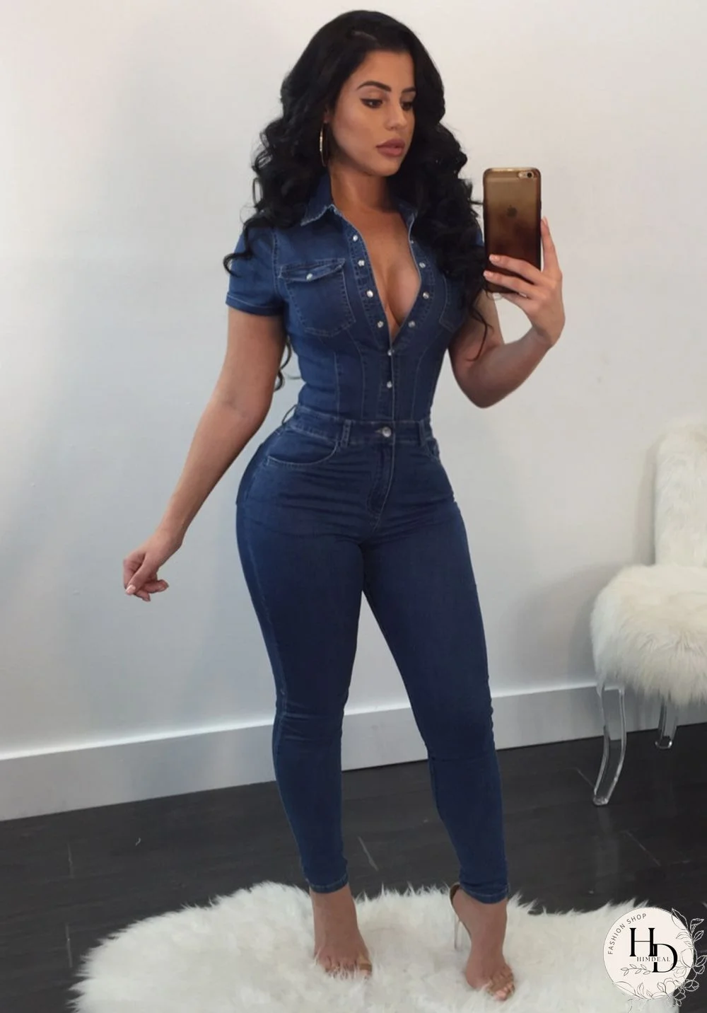 Blue jean cloth Solid Fashion Jumpsuits & Rompers