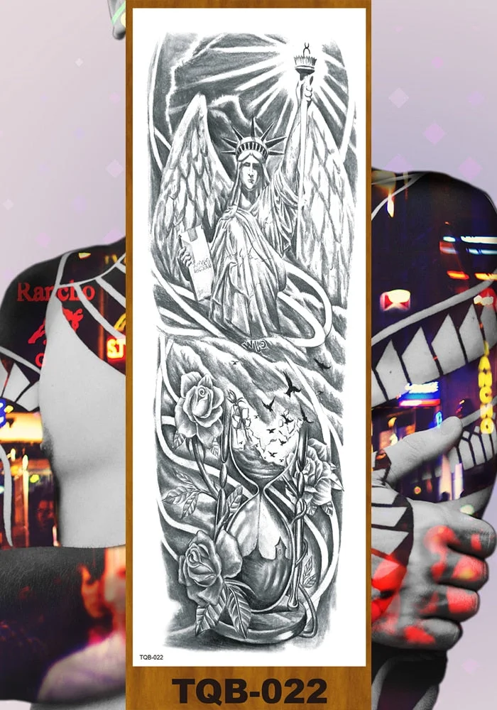 Full Flower Arm Temporary Tattoos Stickers Man Woman Girls Body Leg Fake Tatoo Buddha Bodhisattva Valkyrie Warrior Goddess DIY