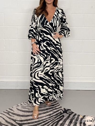 Smocked Printed Flounce Sleeve Maxi Dress