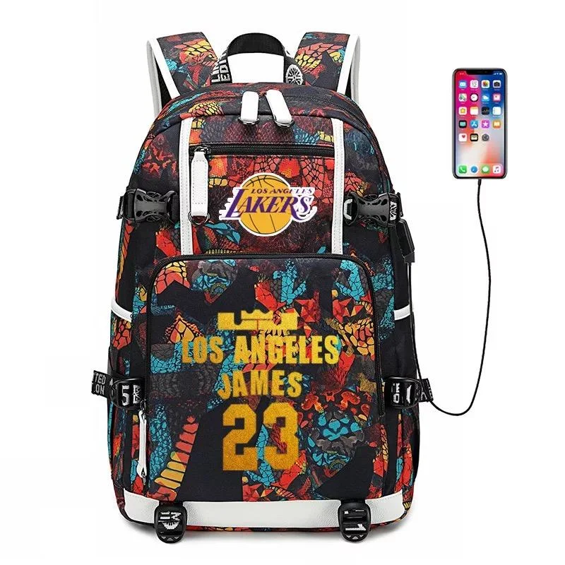 Buzzdaisy Los Angeles Basketball James 23 USB charging Backpack School NoteBook Laptop Travel Bags