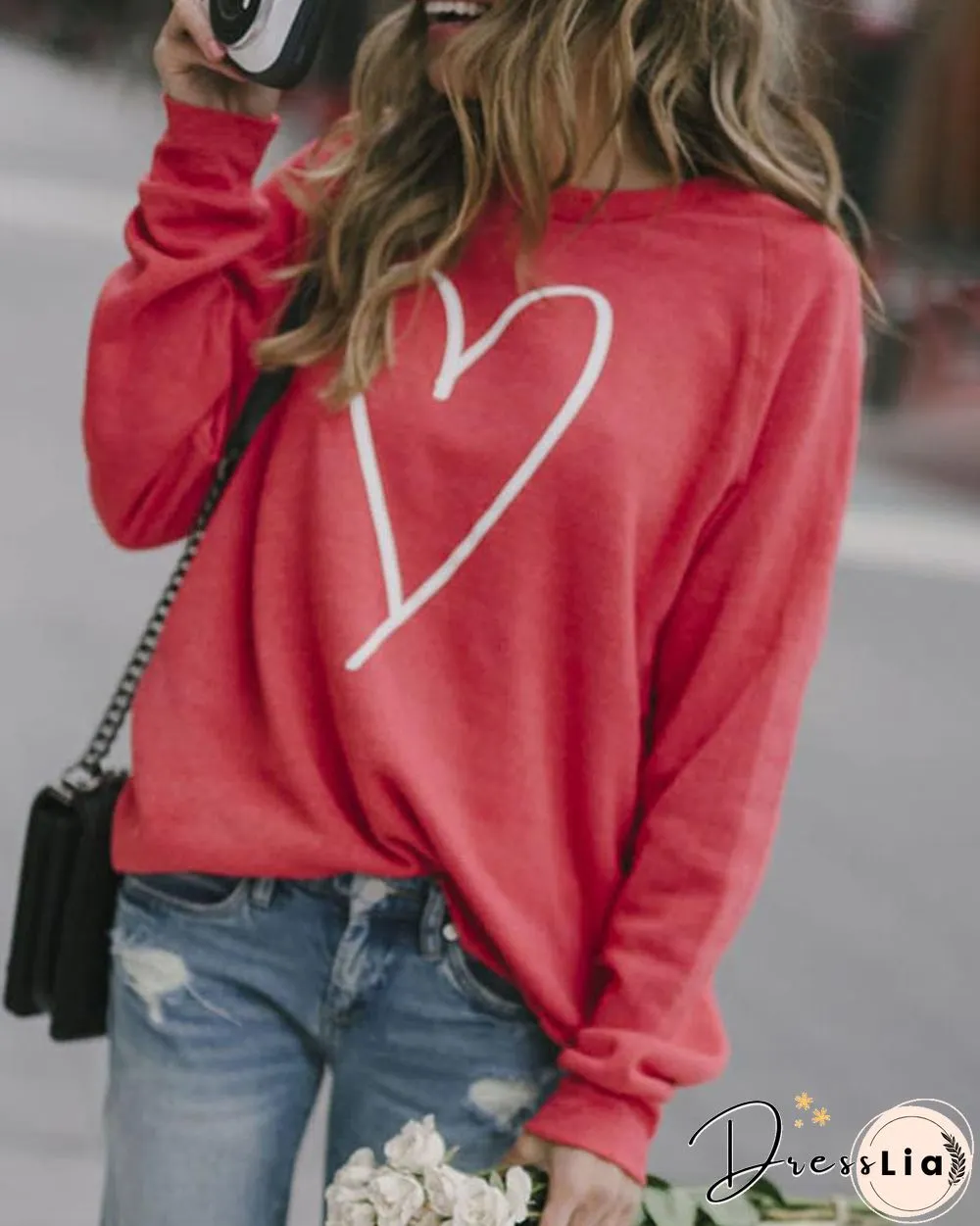 Heart Print Long Sleeve Top P12267