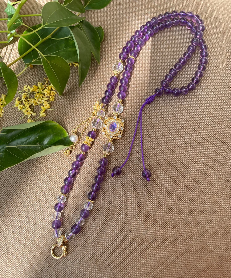 Boutique Purple Crystal Beading Pendant Necklace