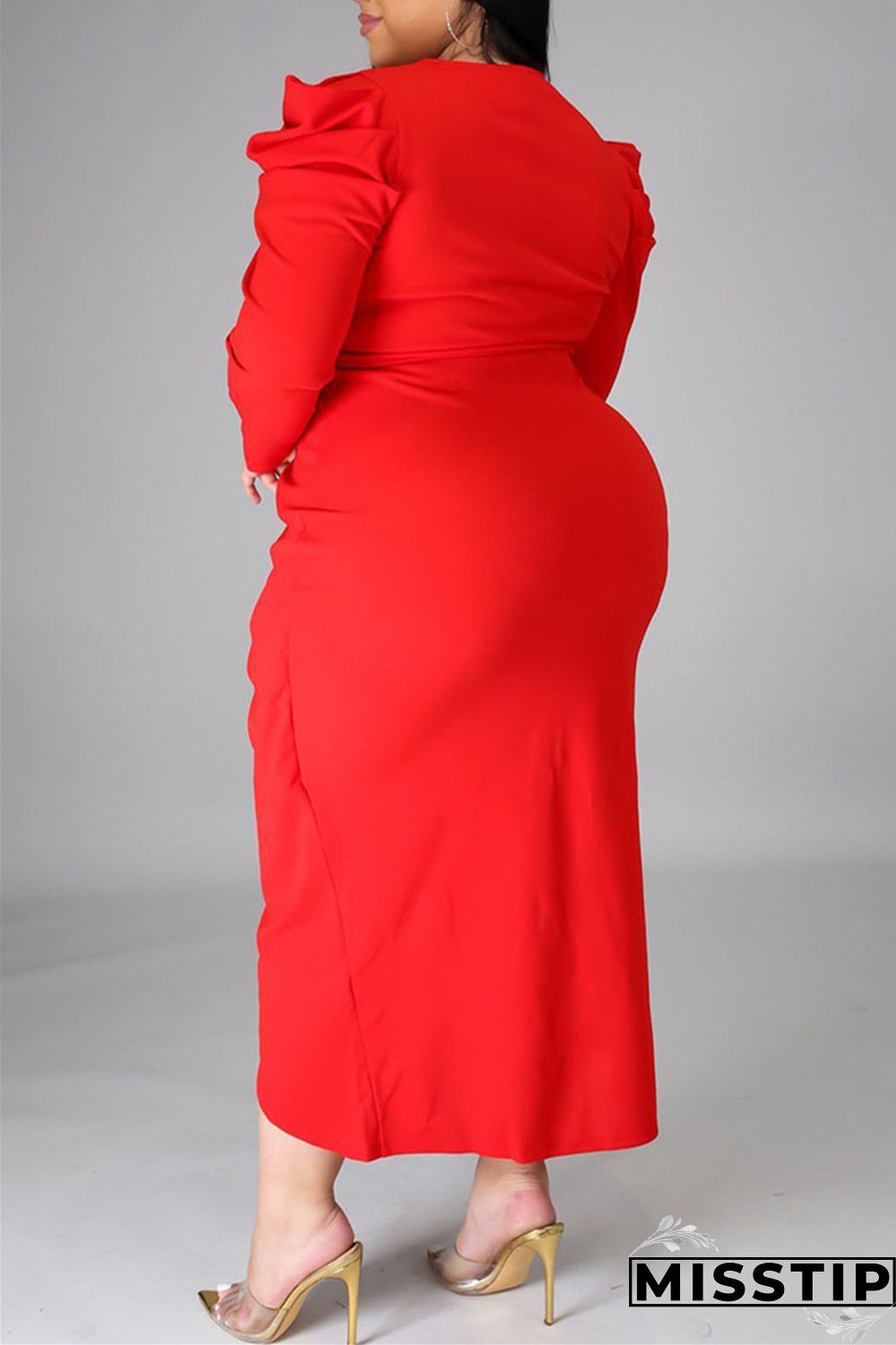 Black Fashion Casual Solid Patchwork V Neck Long Sleeve Plus Size Dresses