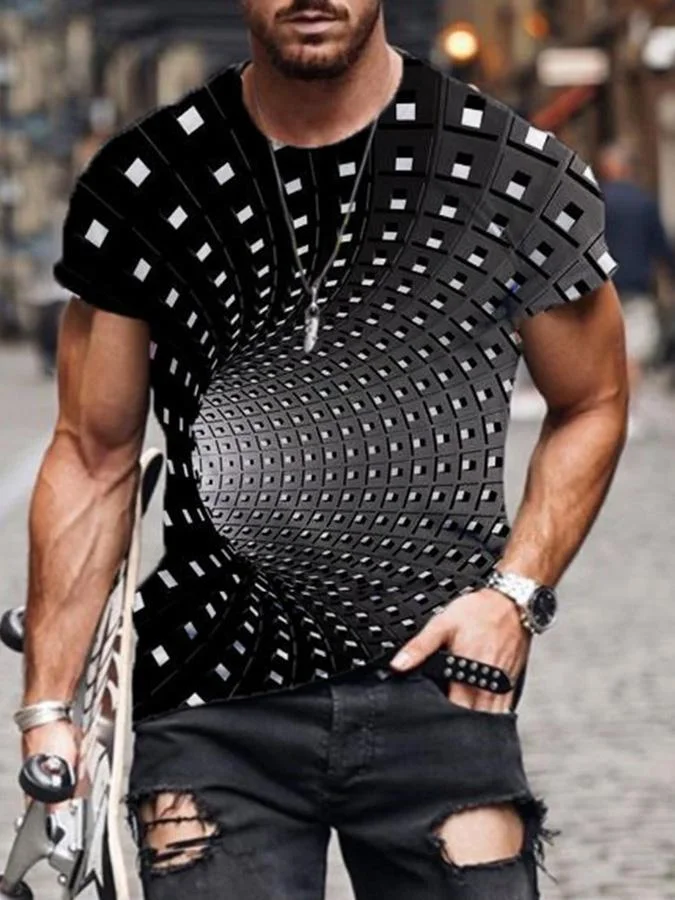 Black Statement Crew Neck Cotton Polka Dots Shirts
