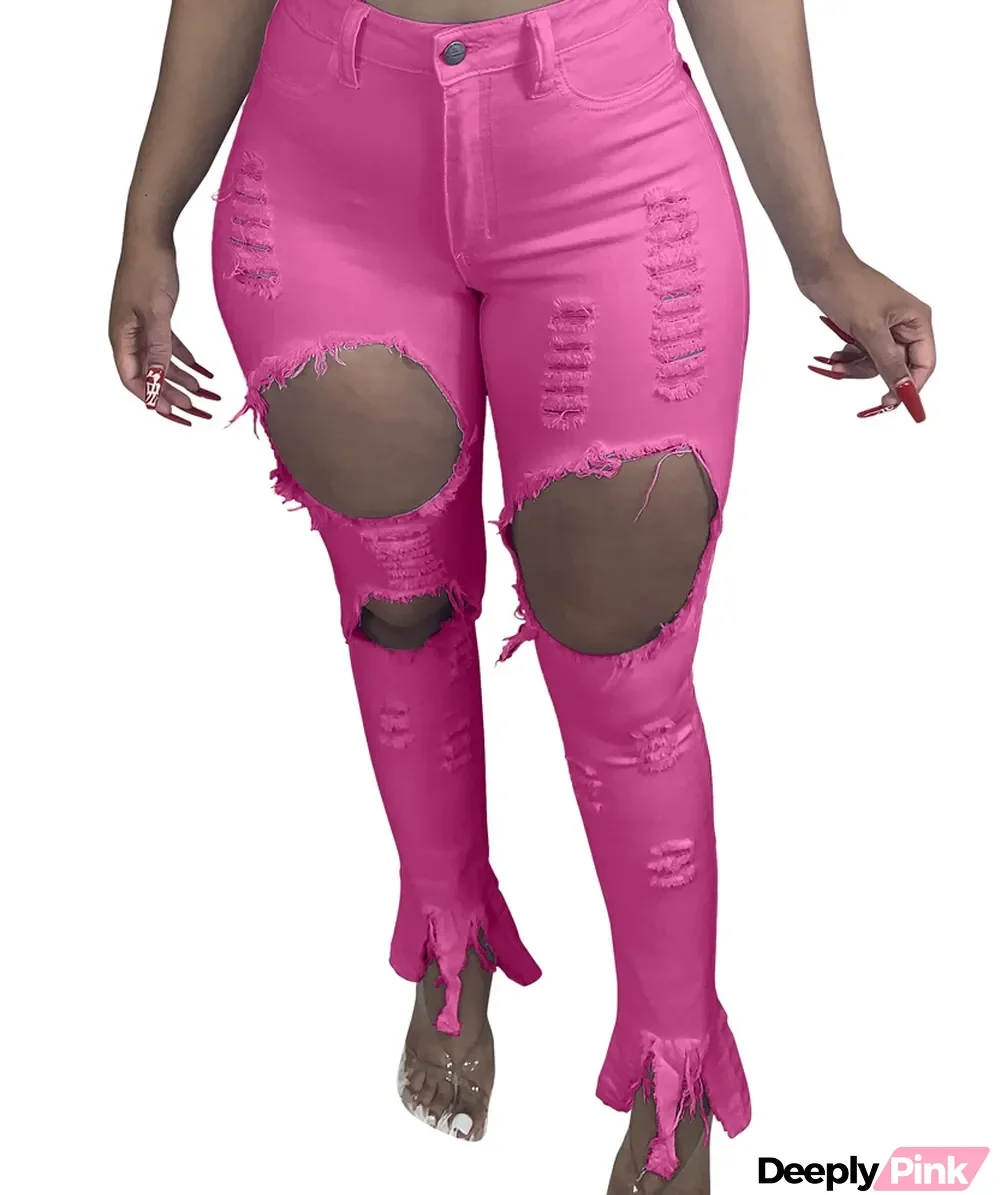Autumn Cut Out Damaged High Waist Fitted Jeans
