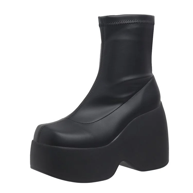 Tanguoant Tanguoant And Winter 2023 Fashion Thick Slope Heel Women's Short Boots Tube High Heel Water Platform Thin Elastic Boots Single Boots