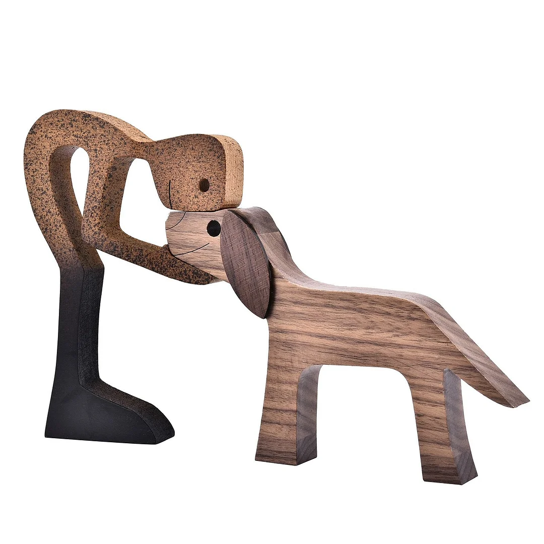 Handmade Wooden Sculpture Dog Figurines Craft Wood Home Decoration For Engraved Home Office Shelf Gift Natural